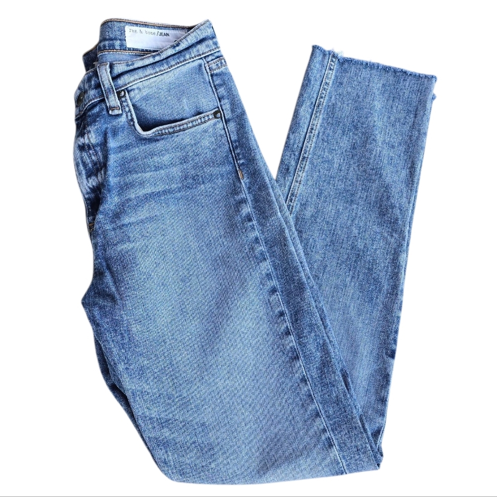 Rag & Bone 10 Inch Dre Jeans Women's Acid Blue Light Wash Mid Rise Size 28
